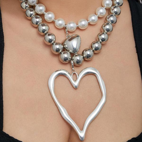 Set di 2 collane con cuori massicci