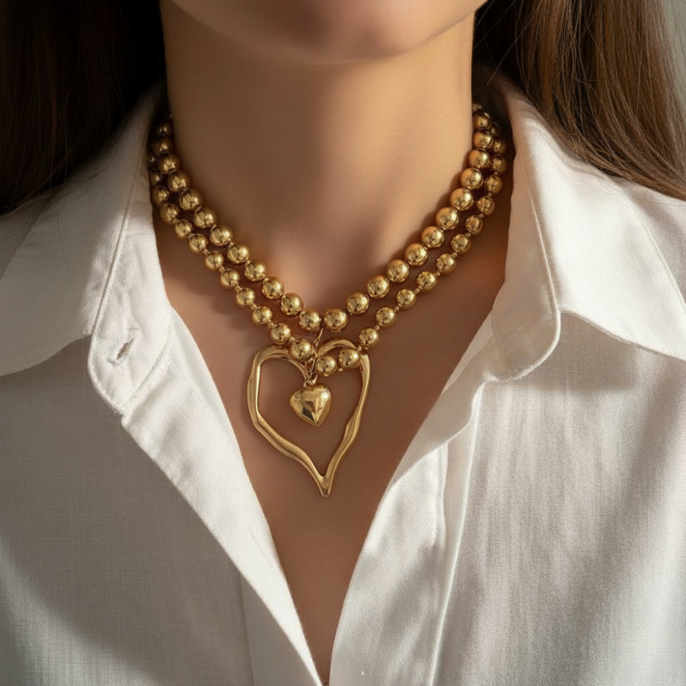 Amore — 2pc Heart Pearl Necklace Set
