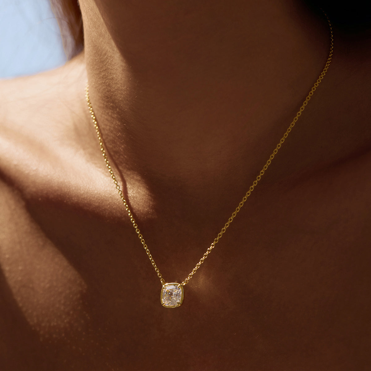 Cushion-Cut Bezel Pendant Necklace