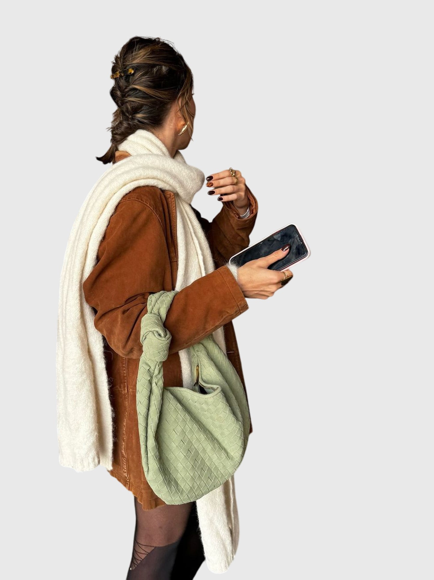 Celeste | Borsa Media In Pelle Scamosciata Intrecciata Con Nodo