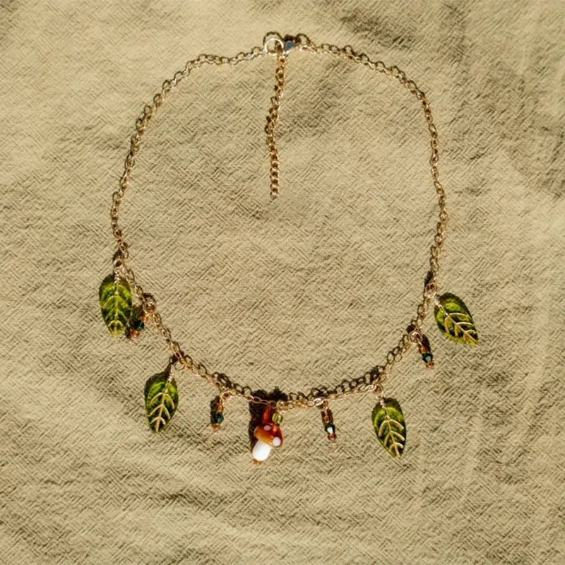 Set di gioielli con foglie di funghi della foresta, 2 pezzi