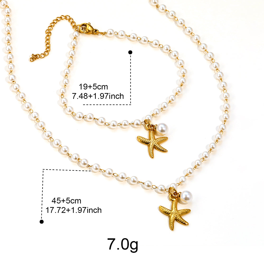 Set di gioielli con stelle marine e perle, 2 pezzi