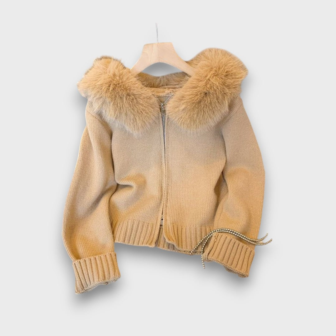 Alisanne – Giacca a maglia con zip e colletto in eco-pelliccia