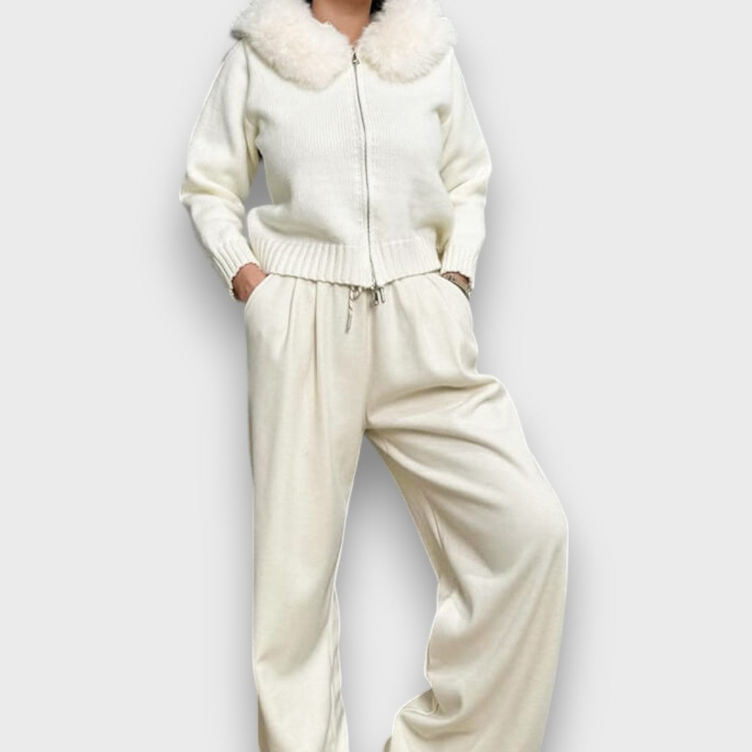 Alisanne – Giacca a maglia con zip e colletto in eco-pelliccia