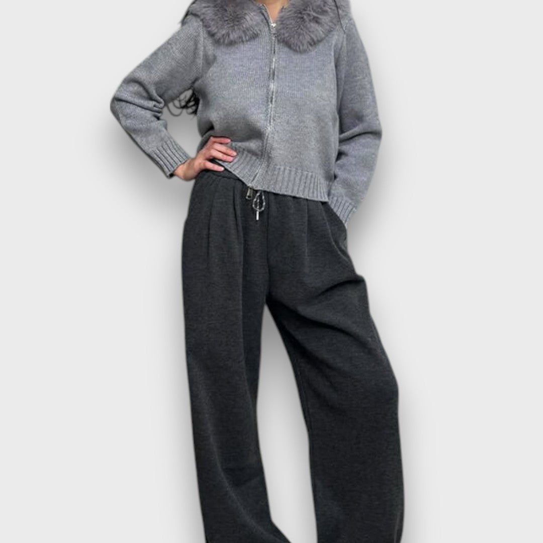 Alisanne – Giacca a maglia con zip e colletto in eco-pelliccia