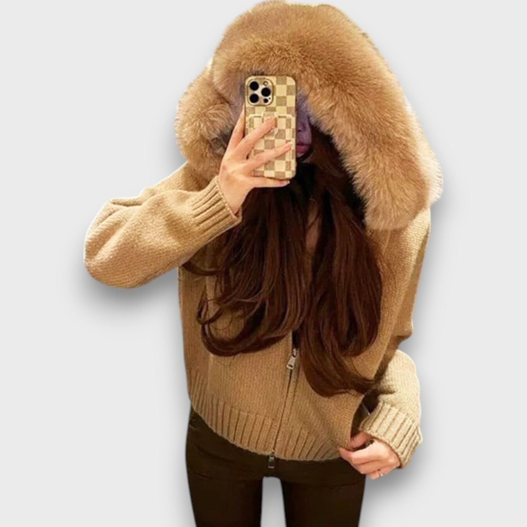 Alisanne – Giacca a maglia con zip e colletto in eco-pelliccia