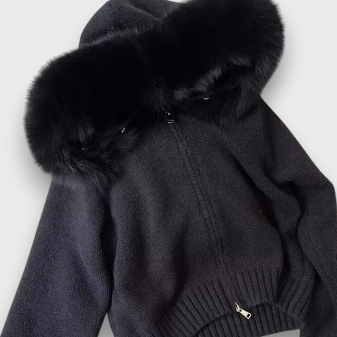Alisanne – Giacca a maglia con zip e colletto in eco-pelliccia