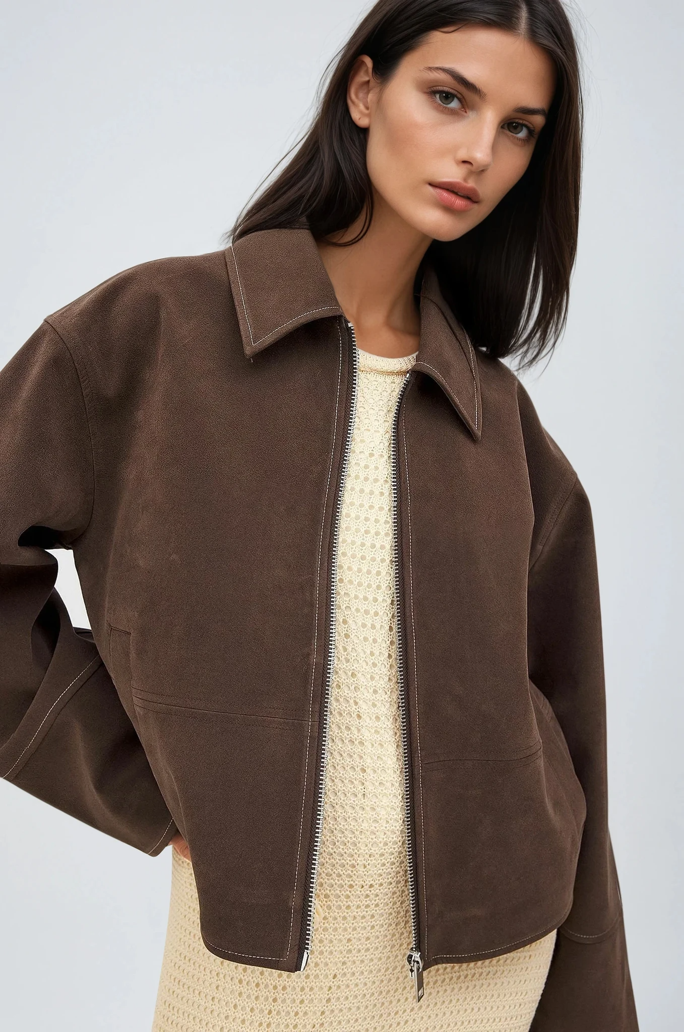 VALIRA Giacca Zip in Finta Camoscio