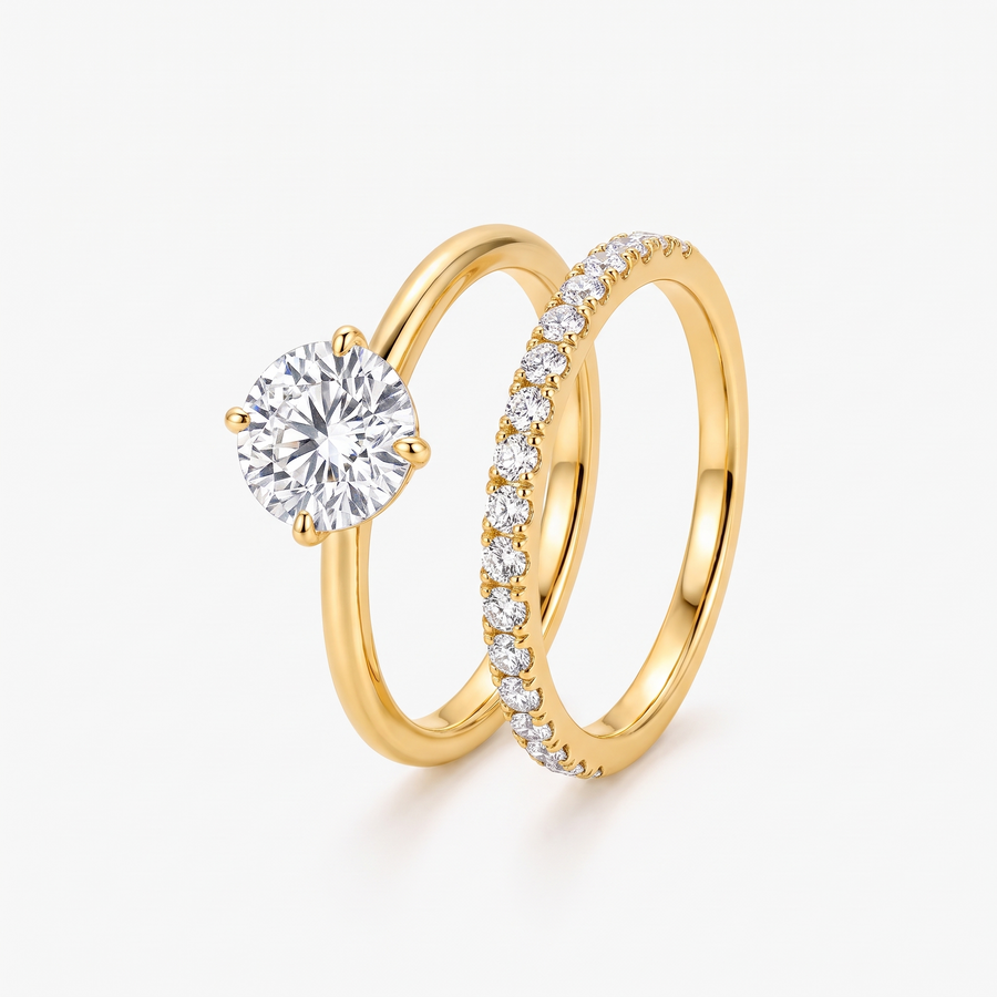 Round Solitaire Ring with the Slim Pavé Band