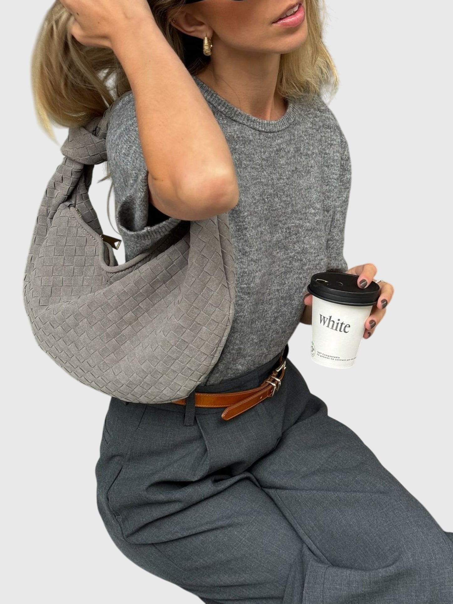 Celeste | Borsa Media In Pelle Scamosciata Intrecciata Con Nodo