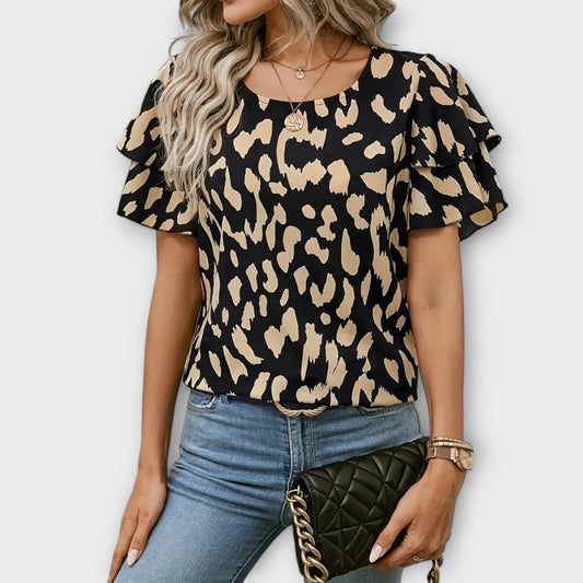 Lela - Blusa elegante con maniche leopardate