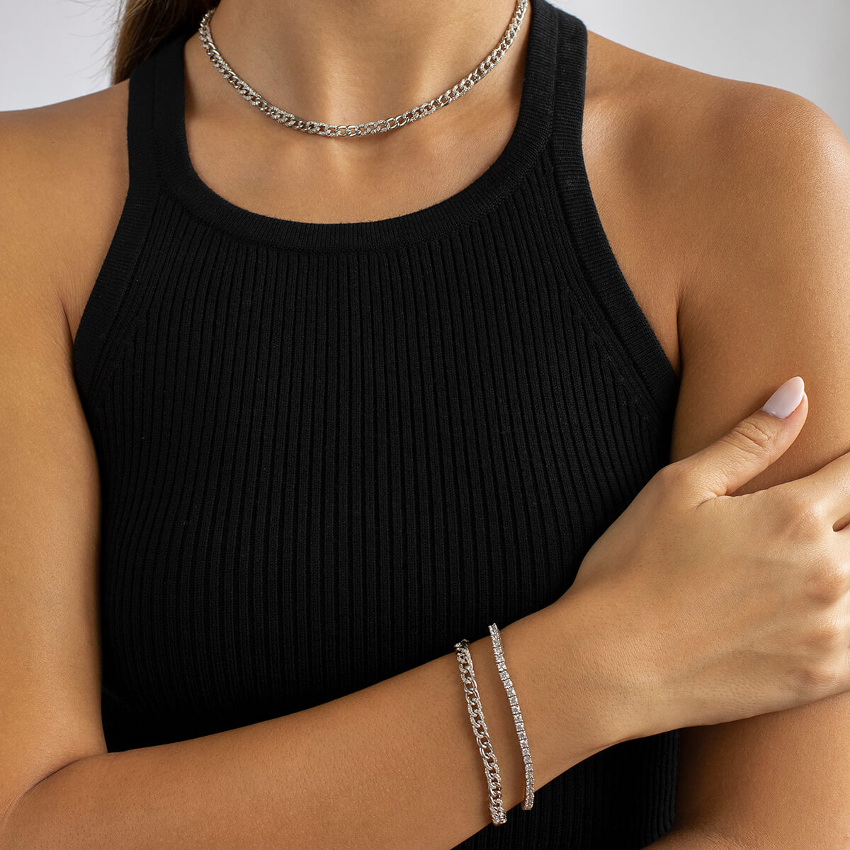 Half Pavé Mini Curb Chain Necklace