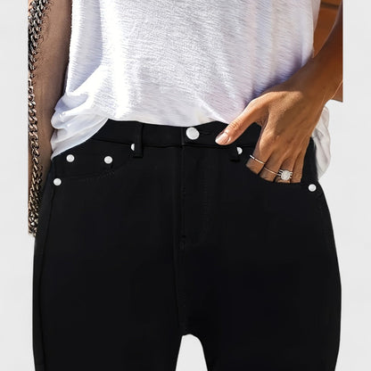 Floriale - Jeans neri in denim a vita alta per donna 