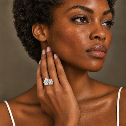 Model wearing the Toi et Moi Pear & Radiant Ring