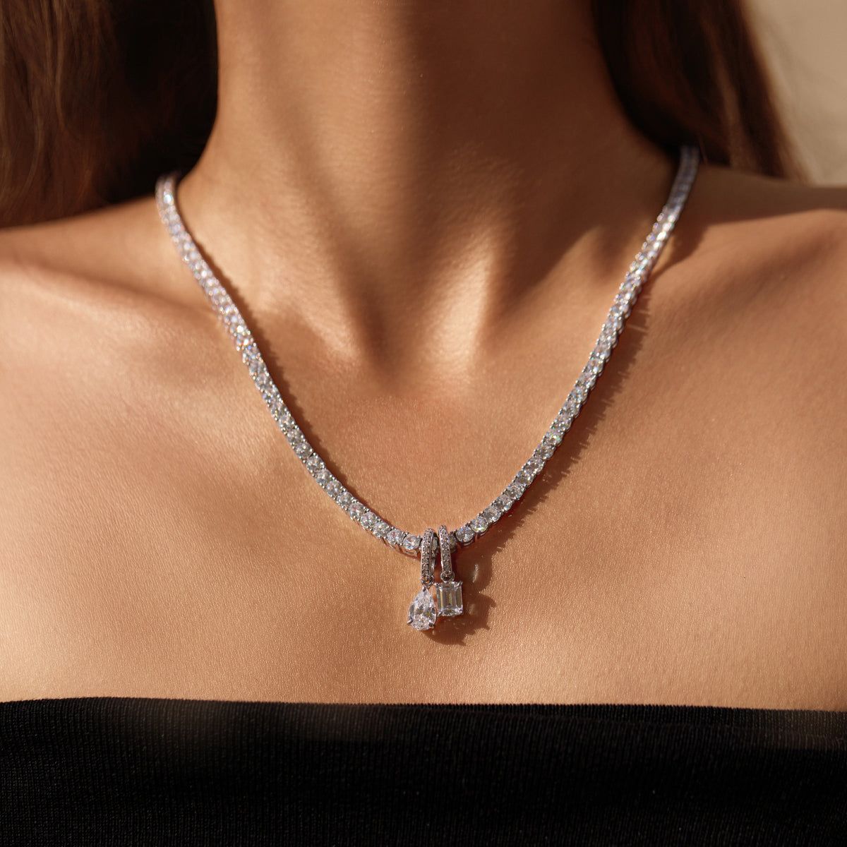 Emerald-Cut Pendant with Pavé Hinged Bail