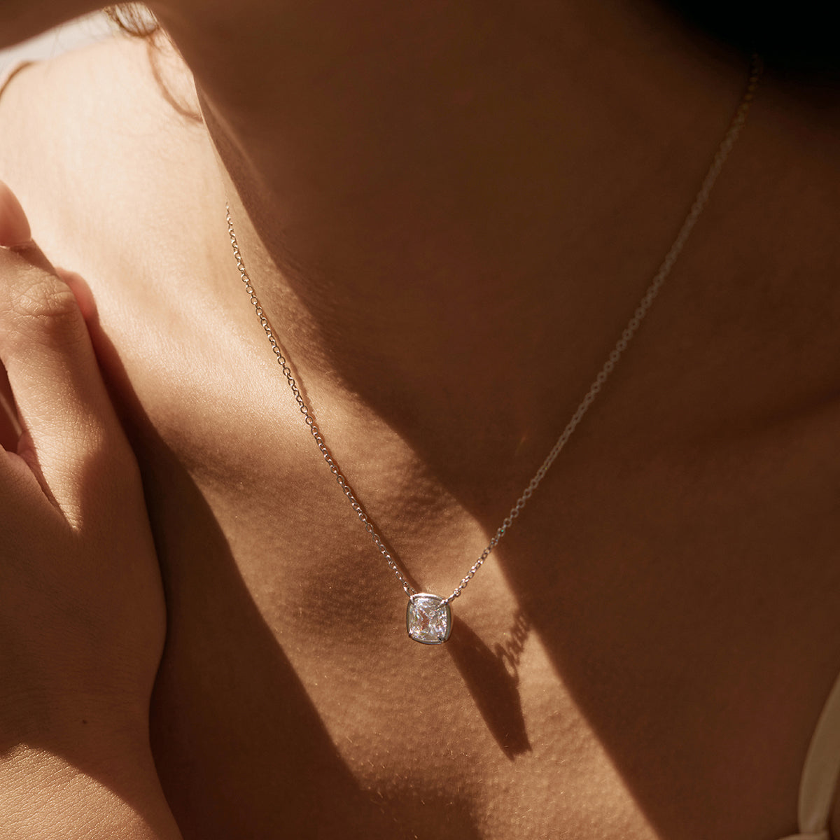 Cushion-Cut Bezel Pendant Necklace