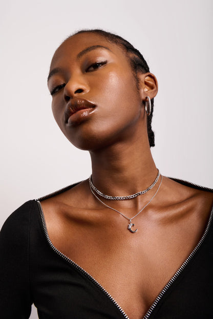 Half Pavé Mini Curb Chain Necklace