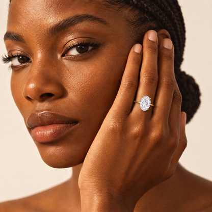 Model wearing the Grand Oval Solitaire Ring