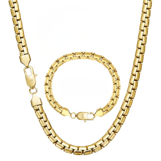 Set collana e bracciale con maglie cubane placcato oro 14k