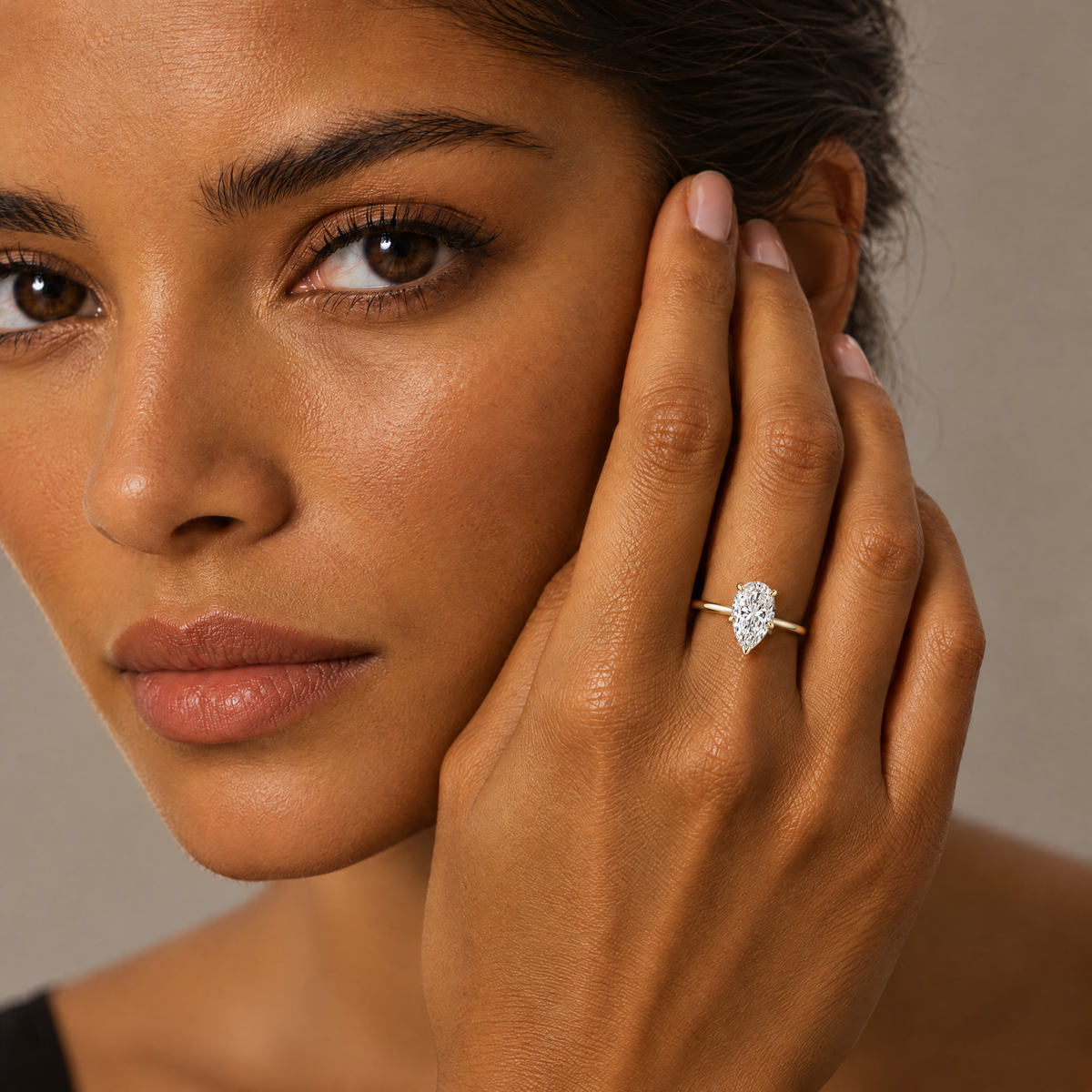Model wearing the Pear Solitaire Ring
