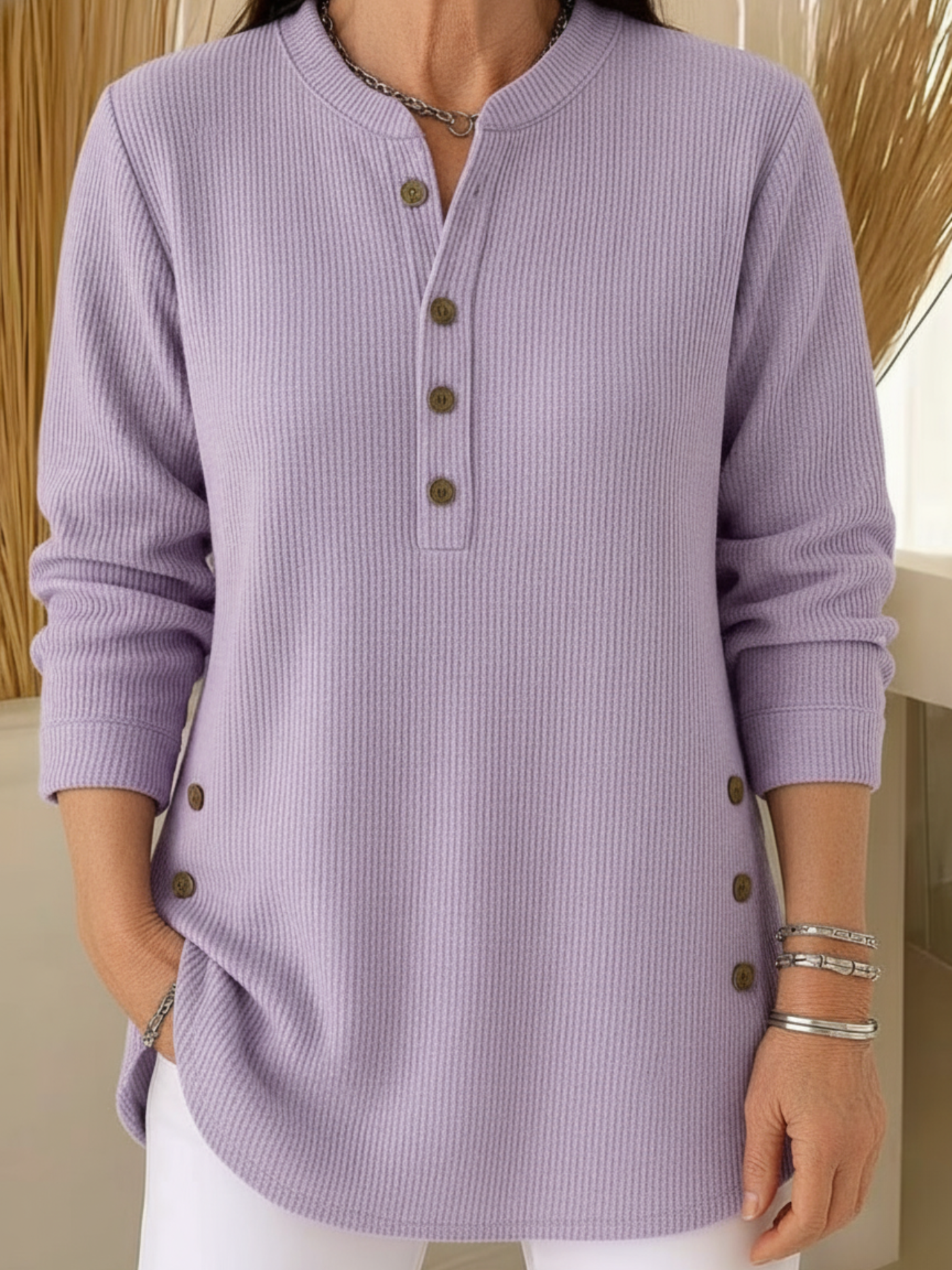 Élise™ – Maglione in maglia tinta unita a maniche lunghe