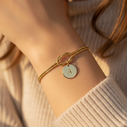 Dainty Love Knot Initial Bracelet Set