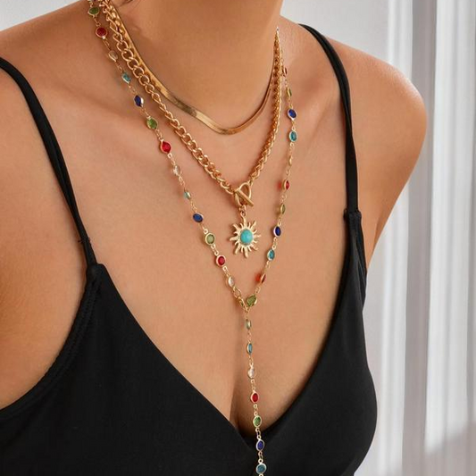 3 collane a strati Boho Sunflower