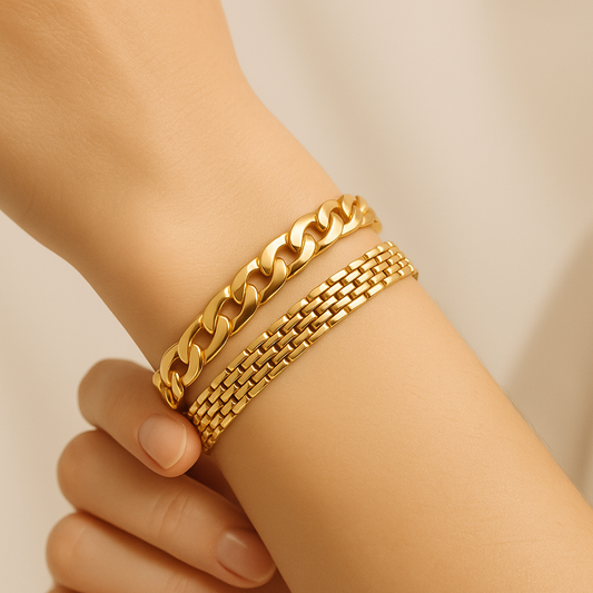 2 bracciali con maglie grosse in oro 14k