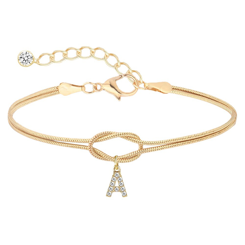 Bracciale con diamante, lettera e nodo d'amore