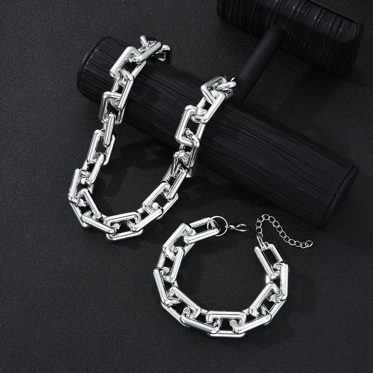 Set di 2 collana e bracciale con catena in argento massiccio