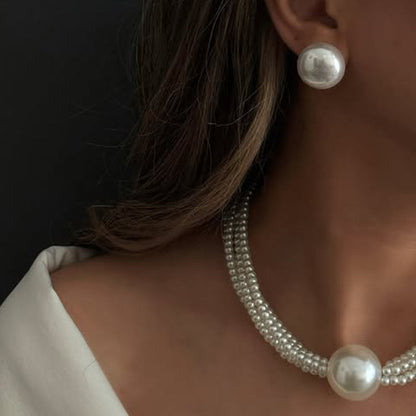 Set di 3 collane e orecchini a strati con perle retrò