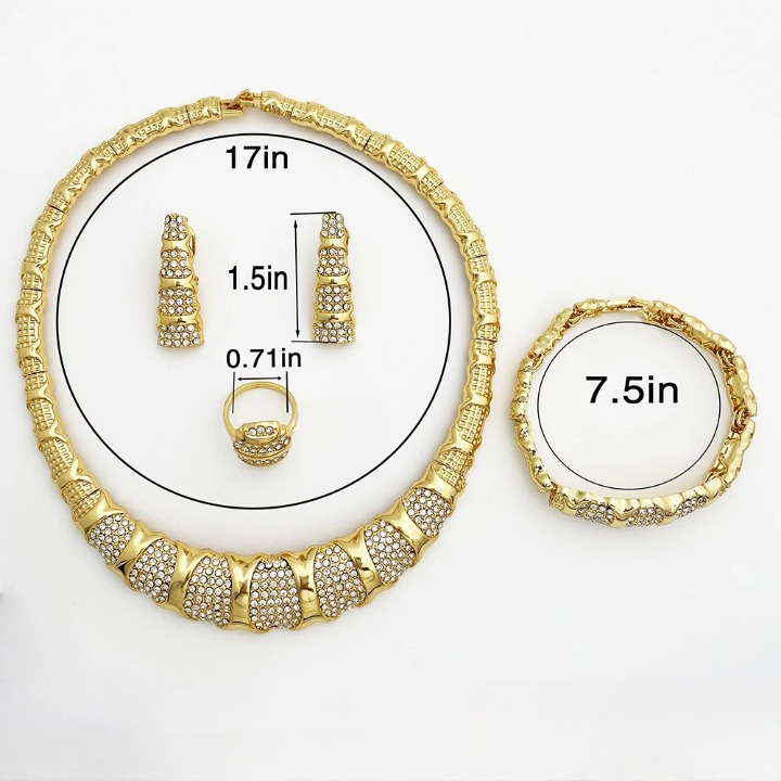 Set completo di gioielli massicci in oro 18 carati - Collana, bracciale, orecchini, anello