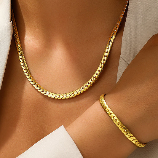 Set collana e bracciale con catena cubana in oro 2 pezzi