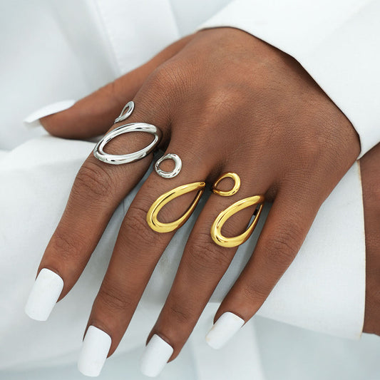 Anello bicolore in acciaio inossidabile con goccia d'acqua