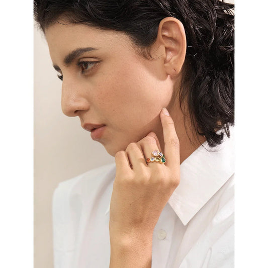 Anello aperto con zirconi colorati dorati