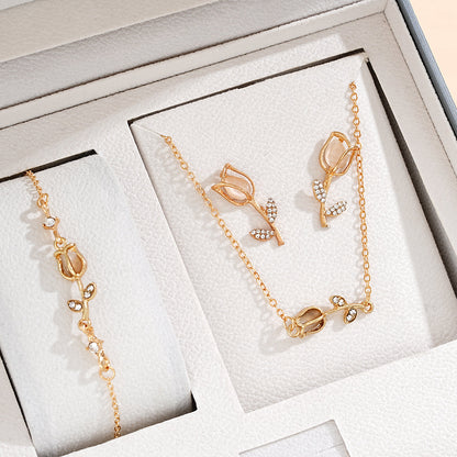 Set di gioielli con tulipani in oro, 3 pezzi