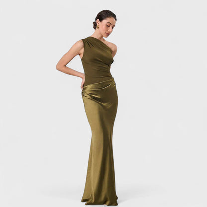 Amber - Abito lungo monospalla in raso