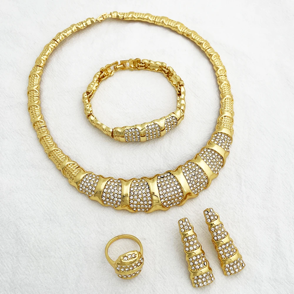 Set completo di gioielli massicci in oro 18 carati - Collana, bracciale, orecchini, anello