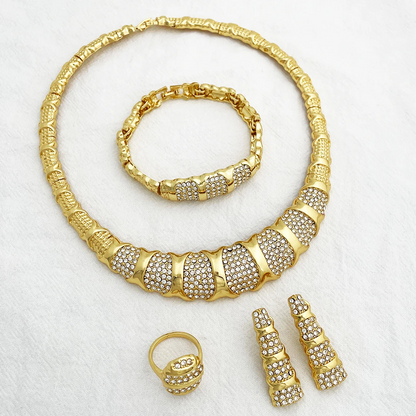 Set completo di gioielli massicci in oro 18 carati - Collana, bracciale, orecchini, anello