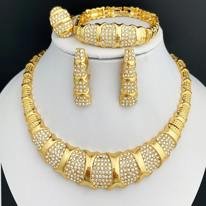 Set completo di gioielli massicci in oro 18 carati - Collana, bracciale, orecchini, anello