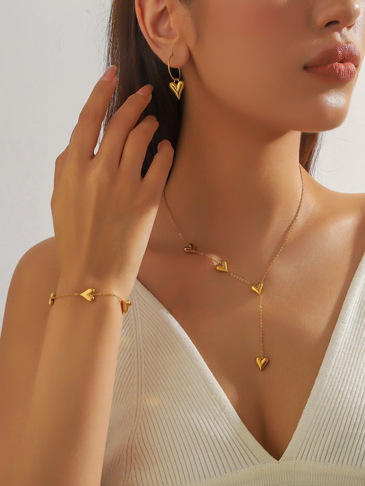 Set di gioielli con cuori delicati, 3 pezzi