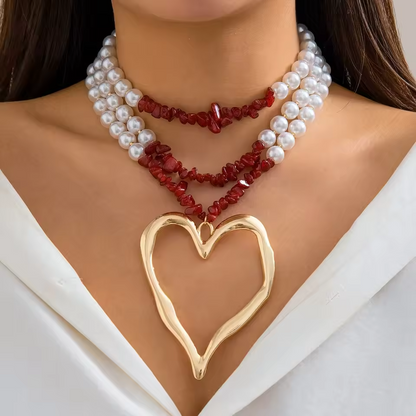 Collana a strati con perle colorate a forma di cuore, 3 pezzi