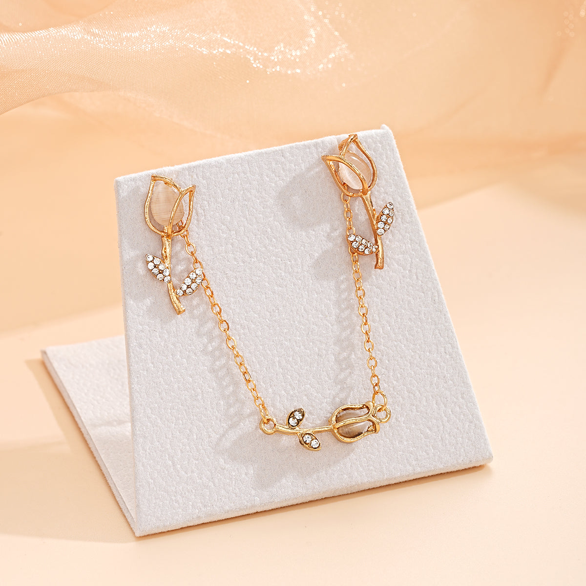 Set di gioielli con tulipani in oro, 3 pezzi