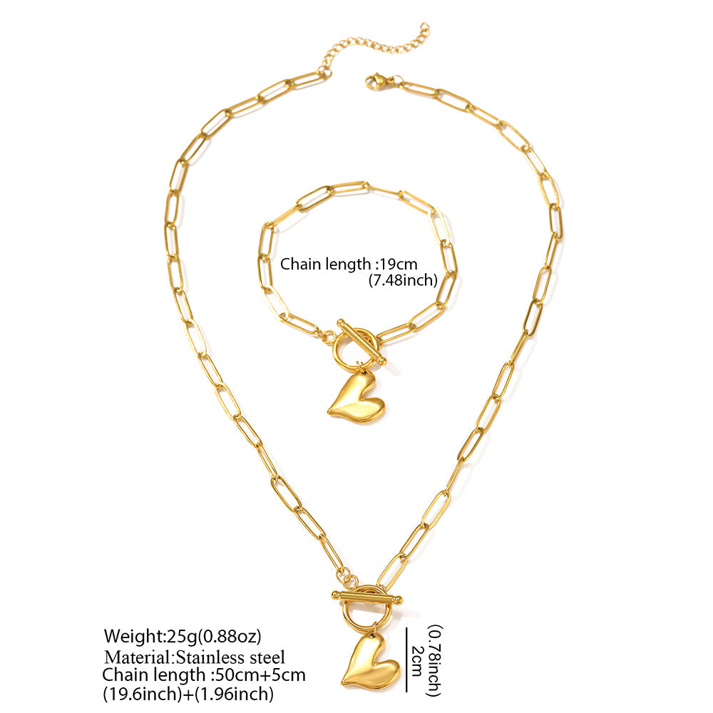 Set di gioielli con ciondoli a forma di cuore massiccio, 2 pezzi