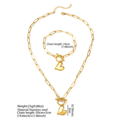 Set di gioielli con ciondoli a forma di cuore massiccio, 2 pezzi