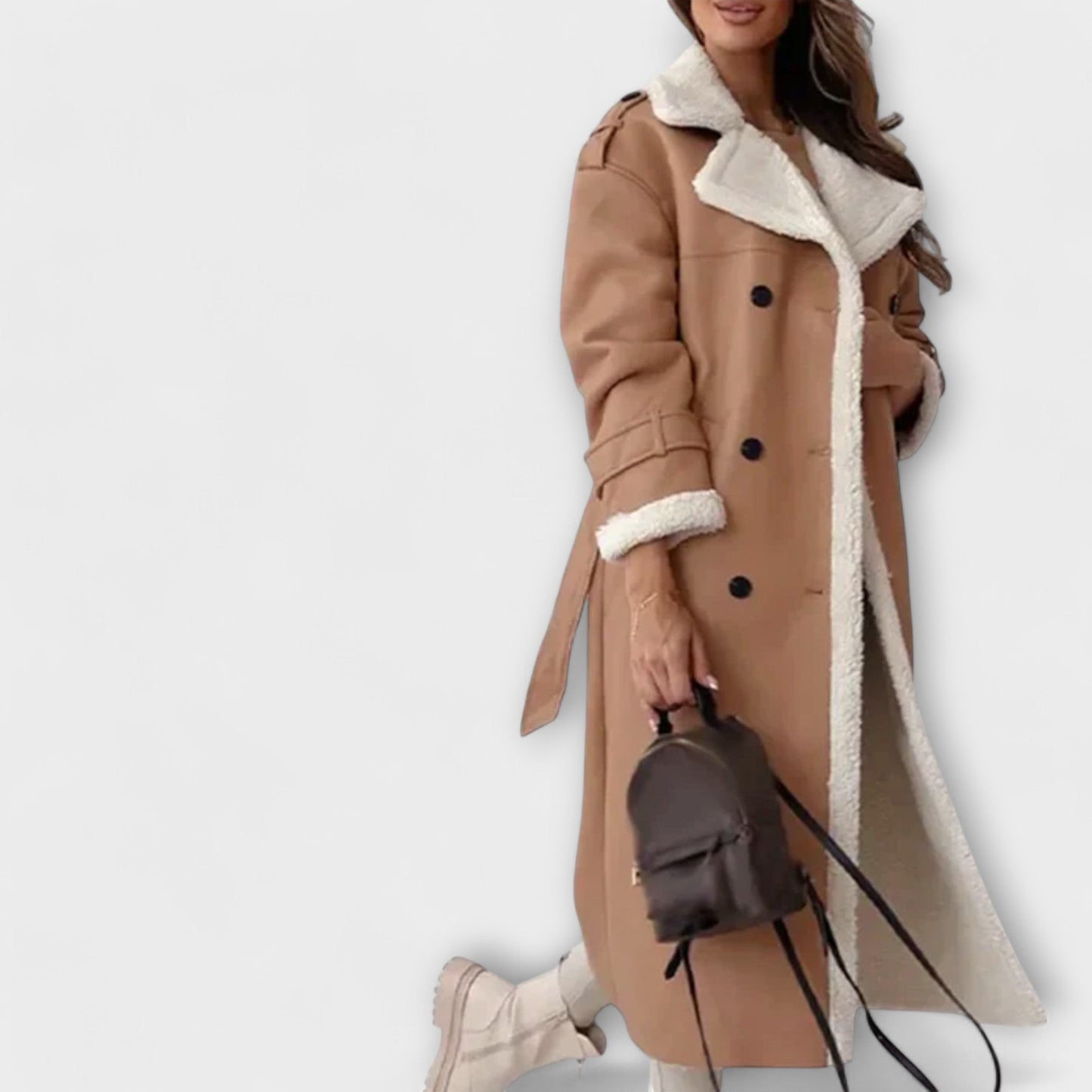 Maria – Giacca Lunga Classica con Fodera in Pile e Collo in Teddy 