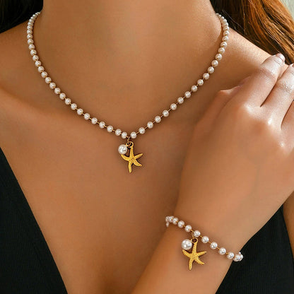 Set di gioielli con stelle marine e perle, 2 pezzi