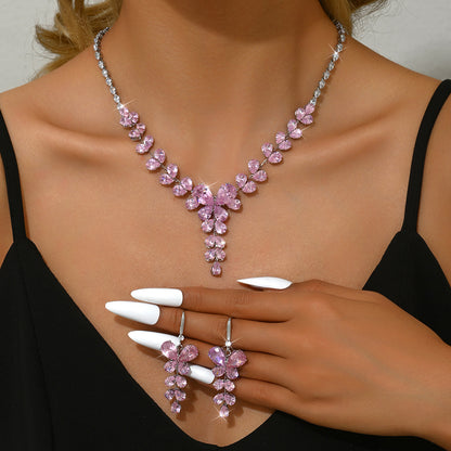 Set di gioielli con zirconi a foglia floreale, 3 pezzi