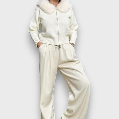 Alisanne – Giacca a maglia con zip e colletto in eco-pelliccia