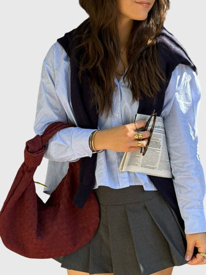 Celeste | Borsa Media In Pelle Scamosciata Intrecciata Con Nodo